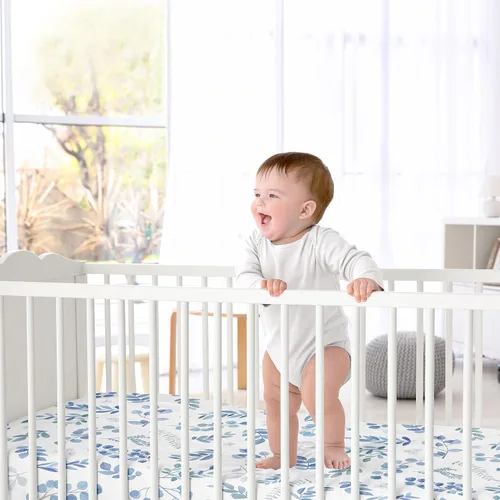 Miniatura 2 de Sweet Jojo Designs Sábana bajera ajustable para cuna para niño o niña, cama de bebé o bebé, color azul, gris y blanco, bohemio, acuarela, flores