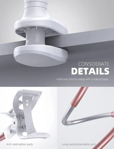 Miniatura 6 de Lamicall Soporte para teléfono de cama con cuello de cisne - Clip de abrazadera para teléfono celular para escritorio, cabecera flexible de brazo