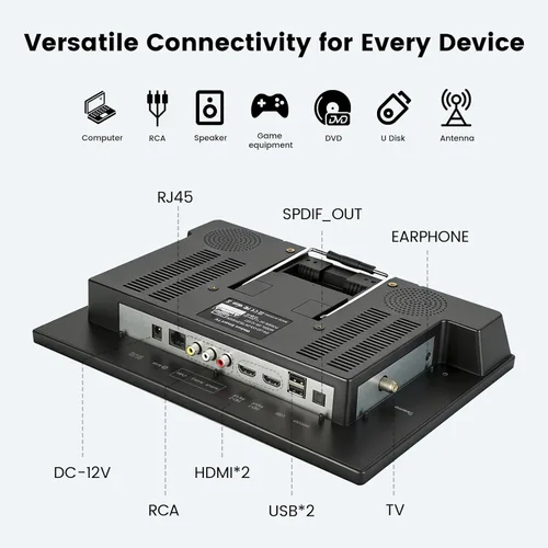 Miniatura 6 de Smart TV pequeño de 12.5 pulgadas, Full HD 1080P, Smart TV de pantalla plana compacta con aplicación integrada, sintonizador digital ATSC, entradas