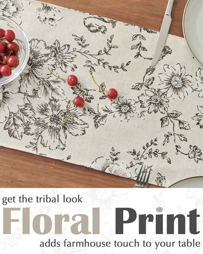 Miniatura 3 de jinchan Camino de mesa de lino floral para cocina, granja, 13 x 90 pulgadas, para isla de cocina, mesa de comedor, decoración interior y exterior, 1