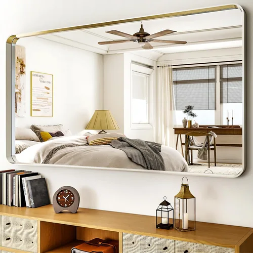 Miniatura 16 de Espejo de baño negro de 36 x 24 pulgadas, moderno espejo rectangular negro para pared con esquinas redondeadas, espejos de baño para tocador, espejo
