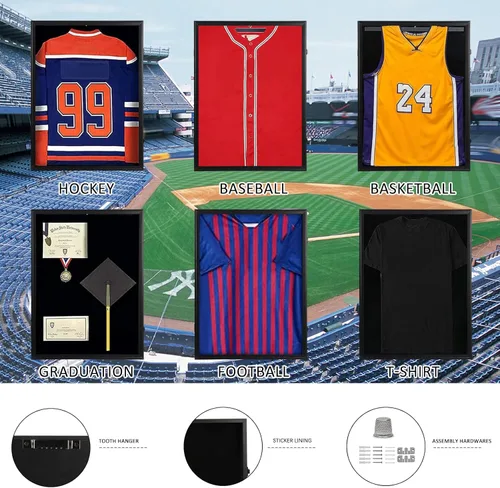 Miniatura 4 de Estuche de Exhibición con Marco para Jersey, Caja de Sombra con Cerraduras Negras, Marco para Jersey Deportivo con Protección UV, Acrílico y 2