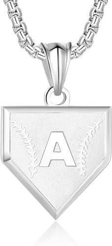 Miniatura 69 de Collar con inicial de la A a la Z para niños, de acero inoxidable, con dije de escudo de letra, cadena de 22 + 2 pulgadas, inspirador de béisbol