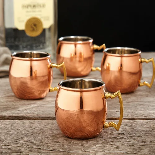 Miniatura 4 de Modern Home Taza hecha a mano de cobre macizo de 16 onzas, taza en forma de barril con mango de latón y textura suave, taza tradicional