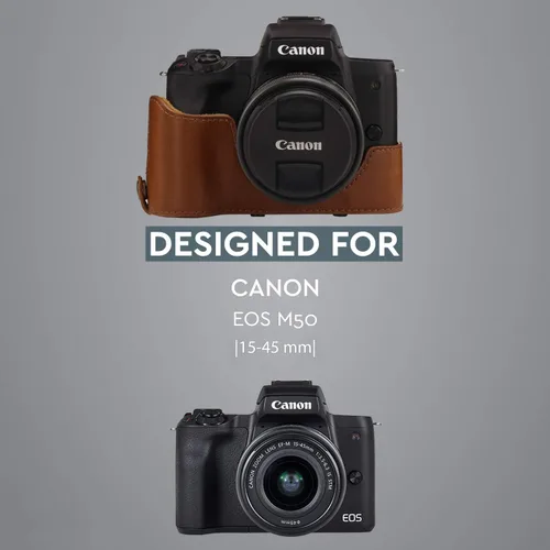 Miniatura 6 de MegaGear Canon EOS M50 - Funda de piel sintética para cámara, diseño siempre listo con acceso a la batería, lente de 0.591-1.772 in, color marrón