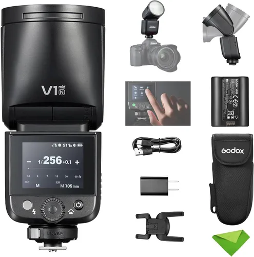 Miniatura 12 de Godox V1 Mid C V1midC TTL Flash para Canon, pantalla táctil de cabeza redonda mini flash, tiempo de reciclaje de 1.7s, aproximadamente 650 destellos