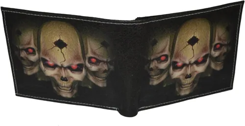 Miniatura 4 de Leatherboss Billetera con diseño de calavera para hombre, con caja de regalo, Multi color, 4.5" X 3.5", Cartera plegable