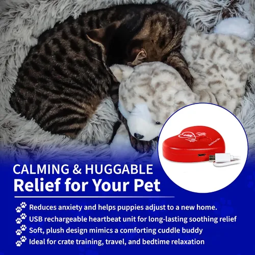 Miniatura 4 de Pet Fit For Life Animal de peluche para gatos – Ayuda calmante para dormir con latidos cardíacos recargables por USB y paquete de calor para aliviar