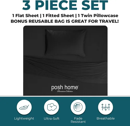 Miniatura 3 de Posh Home Juego de sábanas de punto de jersey, sábanas de 3 piezas, sábanas de jersey de algodón transpirable y suave, incluye sábana encimera