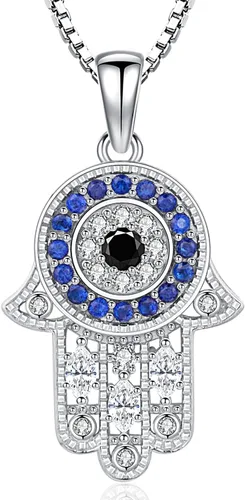 Miniatura 116 de Aniu Joyería de plata de ley 925 Hamsa de Fátima para mujer con circonita cúbica, viene con caja de regalo negra