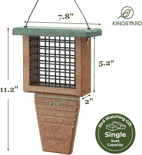 Miniatura 8 de Kingsyard Comedero de sebo de plástico reciclado, alimentador de sebo para colgar en el exterior, resistente y duradero, ideal para pájaros Verde
