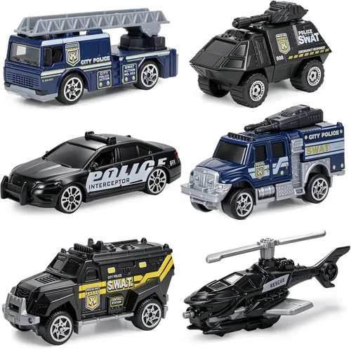 Miniatura 11 de Juego de 6 vehículos de rescate de emergencia fundidos a presión en miniatura, juguetes de ambulancia, helicópteros para niños pequeños de 1, 2