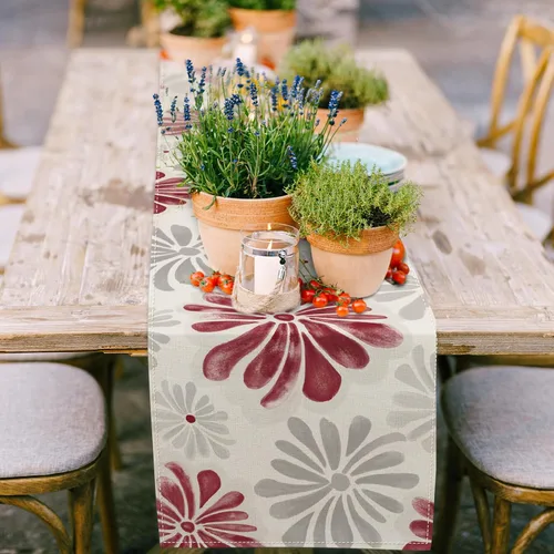 Miniatura 2 de AnyDesign Camino de mesa floral acuarela con flores rojas y grises, decoración de mesa de comedor, cubierta rústica para interiores y exteriores