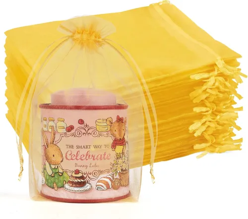 Miniatura 47 de Crweety 50 Piezas Bolsas de Organza Doradas de 3 x 4 Pulgadas, Pequeñas Bolsas de Regalo de Malla con Cordón para Favores de Boda, Despedida