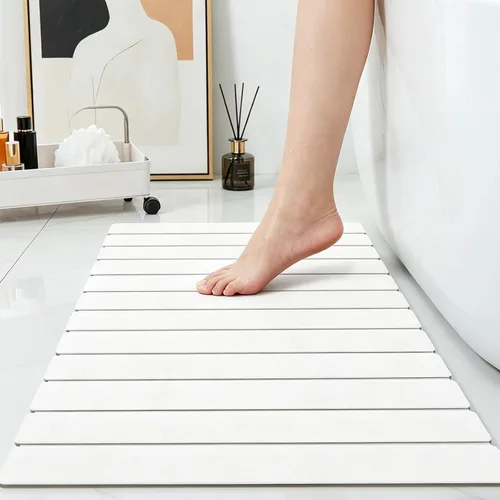 Miniatura 11 de Paquete de 1 tapete de baño plegable de piedra para baño, tapete de baño gris súper absorbente de tierra de diatomeas, alfombra de ducha