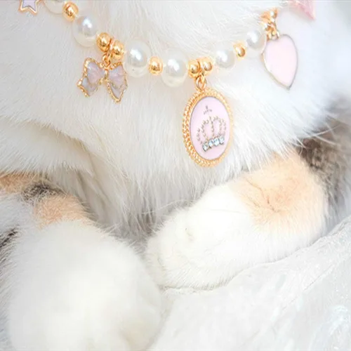 Miniatura 2 de Collar de moda para mascotas, collar de corona de perlas de gato, accesorios para mascotas, collar de peluche, collar de joyería de perlas XS Rosa