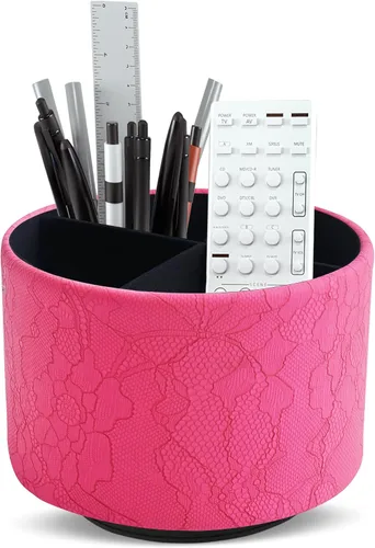 Miniatura 11 de Organizador redondo de cuero para suministros de arte, soporte para control remoto, giro de 360 grados, soporte multifuncional para lápices, 4