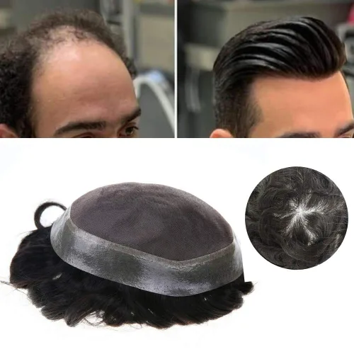 Miniatura 47 de Toupee For Men Hair Piece Fine Mono Hair System For Men Human Hair Mens Toupee Hair Piece For Men Hair Replacement Protesis Capilar 8x10 Medium