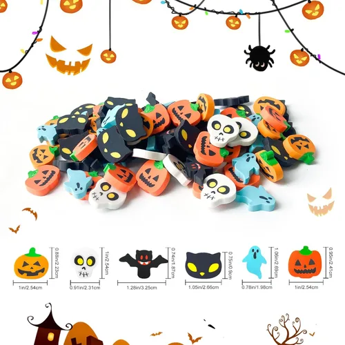 Miniatura 2 de Kleeblatt Borradores de Halloween para niños, 90 unidades, 6 estilos, mini golosinas divertidas de Halloween sin dulces, recuerdos de fiesta