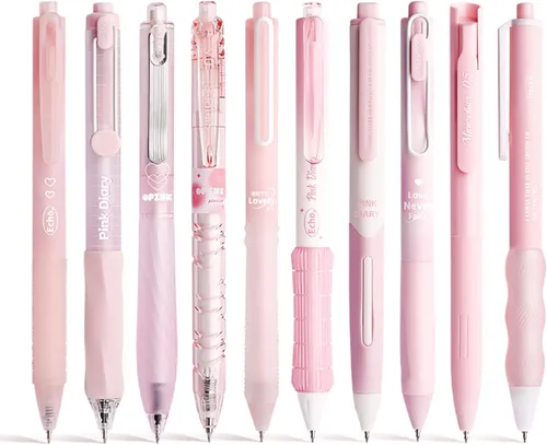 Juego de 10 bolígrafos de tinta de gel en colores pastel, lindos para tomar notas, punta extrafina retráctil de 1/64 de pulgada (0.5 mm), 10 Rosa