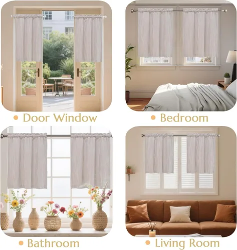 Miniatura 3 de Cortinas de nivel de algodón July Joy de 24 pulgadas de largo, cortinas de cocina de estilo rústico, bolsillo para barra para ventana pequeña