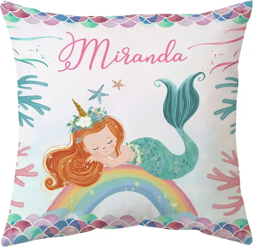 Miniatura 12 de Hyturtle Bonita almohada de sirena personalizada (inserto incluido) – Regalos para niñas, mujeres, niños – Regalos de cumpleaños para amantes