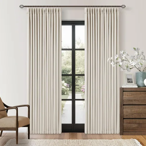 Miniatura 122 de Juego de 2 paneles de cortinas plisadas negras de 80 pulgadas para sala de estar, cortinas plisadas de lino con forro de 80 pulgadas de largo, 100%