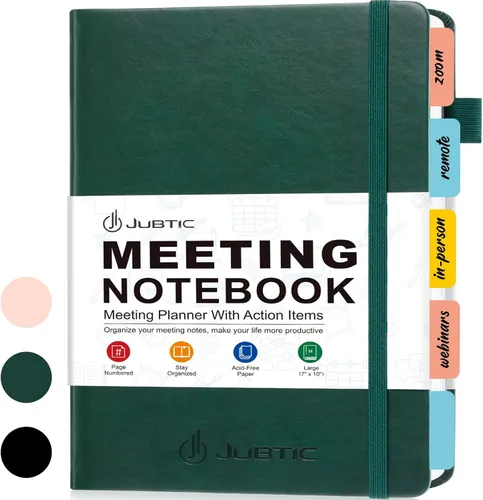Miniatura 11 de JUBTIC Cuaderno de reuniones para el trabajo con artículos de acción, planificador de proyectos de cuero, cuaderno de notas de reuniones