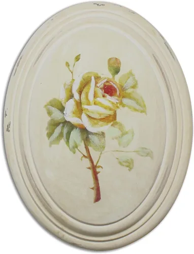 Miniatura 4 de CVHOMEDECO. Marco de madera ovalado pintado a mano retro primitivo para colgar en la pared, pintura 3D, diseño de flores de rosa, 6-3/4 x 8-3/4