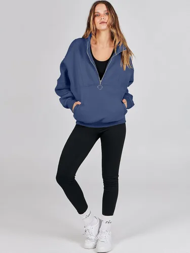 Miniatura 5 de ANRABESS Sudaderas de forro polar con media cremallera para mujer, de gran tamaño, con cremallera de un cuarto, ropa de otoño 2024, ropa de moda