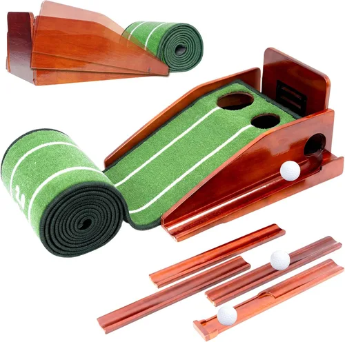 Golf Putting Green Indoor - Practice Uphill Putts, 3-Level Adjustable Incline, Auto Ball Return and Foldable Solid Wood Base, Golf Training Aid for