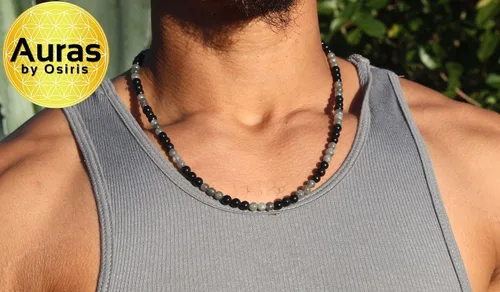 Miniatura 23 de Collar de cristal de obsidiana negra hecho a mano, collar de cuentas de piedras preciosas naturales auténticas, curación, protección, talismán mala