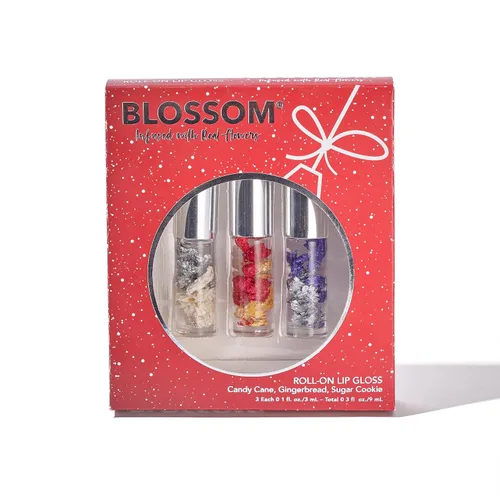 Blossom Brillo labial perfumado roll-on, infundido con flores reales, fabricado en Estados Unidos, 0.3 fl. oz./9ml, juego de regalo de 3 unidades,