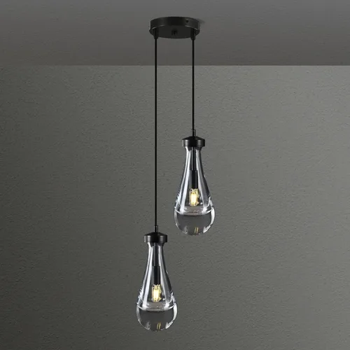 Modernas luces colgantes de gota de lluvia, luces colgantes en racimo negras de 2 luces para isla de cocina, iluminación colgante de mesita de noche