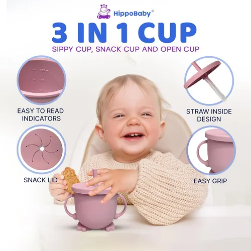 Miniatura 8 de HippoBaby Suministros de destete para bebés Juego de alimentación para bebés de silicona de 10 piezas, babero para bebé y niño pequeño, taza