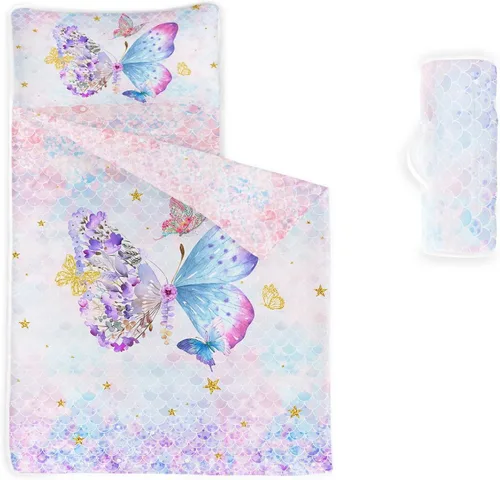 Miniatura 24 de Tapete para siesta – Saco de dormir de animales con almohada extraíble – Juego de ropa de cama para guardería y fiestas de pijamas, preescolar