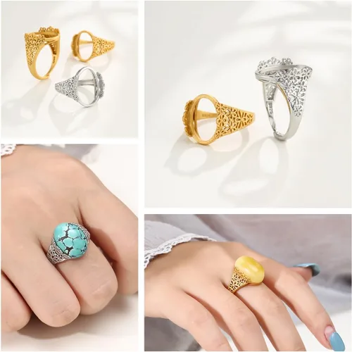 Miniatura 5 de Base de anillo en blanco ajustable de plata de ley 925 maciza para cabujones ovalados, camafeo de bricolaje, suministros para hacer joyas