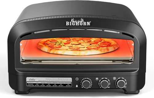 Miniatura 9 de Horno de Pizza para Interior BIG HORN OUTDOORS, Horno de Pizza Eléctrico de 14 Pulgadas de Encimera con 6 Modos Preestablecidos, Máquina Perfecta
