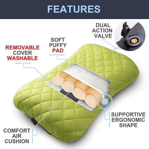 Miniatura 3 de X-Foam ELuxe - Almohada inflable para acampar con funda de espuma extraíble, cómoda, lavable, ultraligera, portátil, soporte lumbar para el cuello