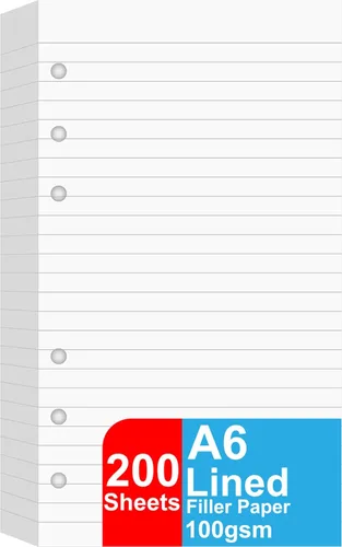 Miniatura 7 de Papel de repuesto rayado A6, 100 hojas/200 páginas, hojas sueltas para carpetas Filofax Person, 6 agujeros perforados, papel de relleno blanco