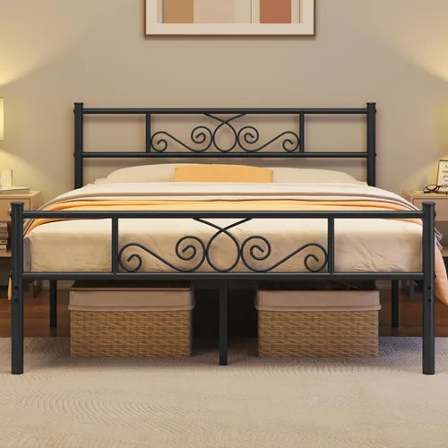 Miniatura 11 de Topeakmart Base de cama de metal clásico negro de 13 pulgadas con cabecero, base de colchón, cama de plataforma, base de cama con listones
