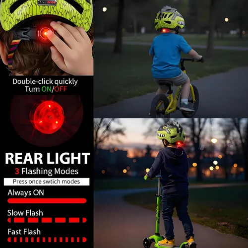 Miniatura 2 de KINGBIKE Casco para niños pequeños para niños y niñas de 2 a 8 años, casco de bicicleta para niños, cascos ligeros de dinosaurio con luz LED