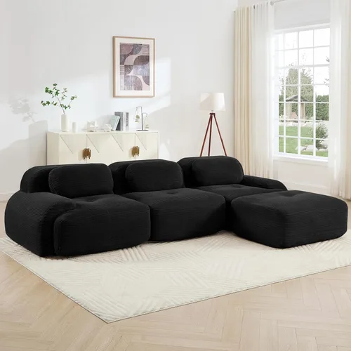 Miniatura 17 de Juego de sofás seccionales sin hueso de 117 pulgadas para sala de estar, modular en forma de L y sofá de 3 plazas con asiento profundo, almohadas