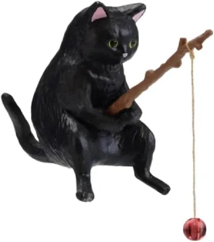 Yuly Pescado Paisajismo Pesca Adornos de Gato Mini Estatua de Resina de Dibujos Animados Gato Estatua para el Hogar Oficina Acuario