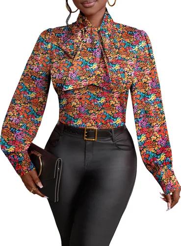 Miniatura 28 de Vrtige Camisa de mujer elegante con cuello de lazo, manga larga, blusa para la oficina