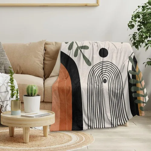 Miniatura 11 de Manta moderna abstracta de color negro y beige, manta bohemia de franela de doble cara, adecuada para adultos y niños en el sofá, automóvil, siesta
