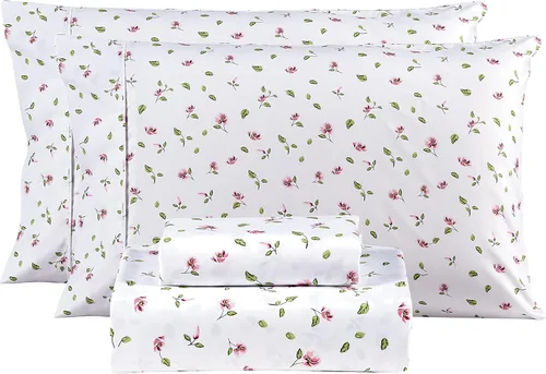 Miniatura 29 de Mooreeke Sábanas de cama Queen con estampado floral, ropa de cama impresa de microfibra suave y fundas de almohada, sábana vintage Queen de bolsillo