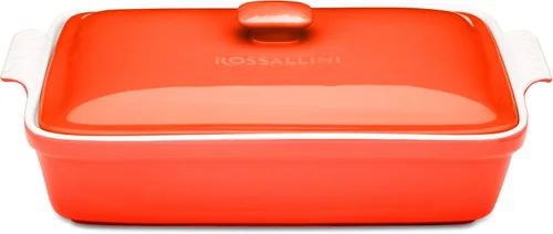 Miniatura 10 de ROSSALLINI Juego de cazuela de gres para hornear con tapa, vajilla rectangular cubierta, grande de 3.2 cuartos, 11 por 9 pulgadas [rojo profundo]