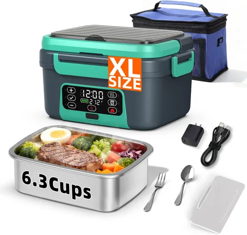 Miniatura 12 de Lonchera eléctrica inalámbrica XL de 6.3 tazas para adultos, 20000 mAh recargable alimentada por batería inteligente para hombres y mujeres