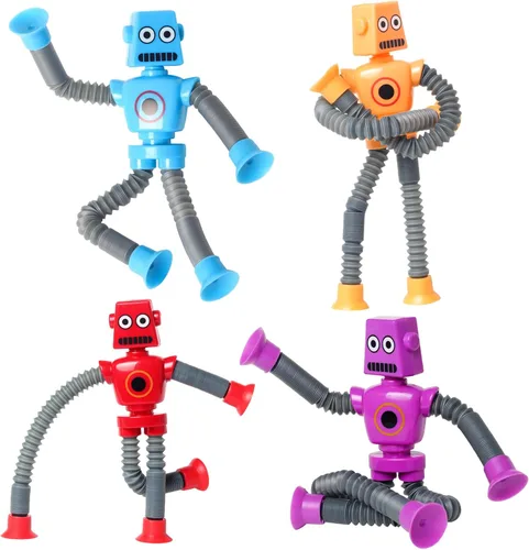 Regalo de Día de San Valentín para niños pequeños, niños de 3, 4, 5, 6, 7, 8 años, 4 piezas de juguete de robot con ventosa telescópica, juguetes